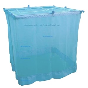 ans sky blue polycotton mosquito net for single bed 35 x 65 ft 5 ft height  breathable mesh cotton border top amp bottom  hanging bed net  no heat full protection