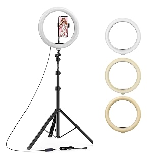 ant esports carl12t professional 12 inch led tricolor ring light with 52 feet tripod stand metal head and flexible phone holder for mobile phones gopro amp dslr camera 3 temperature mode dim light