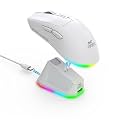 Ant Esports GM810 PRO V2 Wireless Optical Gaming Mouse, 2.4G + Bluetooth, 3600 DPI, 400mAh Rechargeable Battery, 72H Working Time, 125Hz Polling, RGB Charging Dock_ White