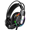 Ant Esports H525 Pro RGB Gaming Headset with Mic, 50mm Drivers, Over Ear Wired Headphones, Noise Isolation, 3.5mm Dual Jack + USB RGB Light, Compatible with PC, PS4, Xbox One, Switch &amp; Mobile – Black