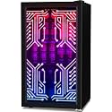 Antarctic Star 3.2 Cu. Ft. Gaming Beverage Refrigerator with Glass Door, Cyberpunk RGB LED Lighting and Digital Temperature Display, Freestanding Drink Cooler for Game Room, Black