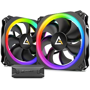 antec prizm 140 argb 140mm addressable rgb case fan - 2 pack with controller hub