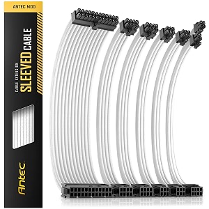 antec psu cables sleeved cable extension kit 24pin atx 44pin eps 8-pin pci-e 6pin pci-e psu extension cable kit 30cm length with combs white