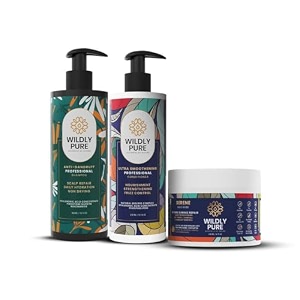 wildly pure anti-dandruff kit for dry itchy flaky scalp with piroctone olamine12 oils amp natural biolipid complex  72 less in dandruff after 2 washes  sulphate amp paraben free  pack of 3 calm kit