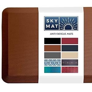 anti fatigue comfort floor mat by sky mats -commercial grade quality perfect for standup desks kitchens and garages - relieves foot knee and back pain 20x39x34-inch chocolate brown