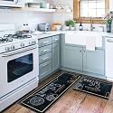 Anti Fatigue Kitchen Floor Mat Set, 2 Pcs Non Slip Cushioned Runner Mats for Standing, Sink &amp; Cooking Area, Easy Clean Comfort Mats for Kitchen Floor, Blue Spoon Design