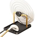 Anti-Rust Metal Spoon Rest with Lid Holder While Cooking, Black Gold