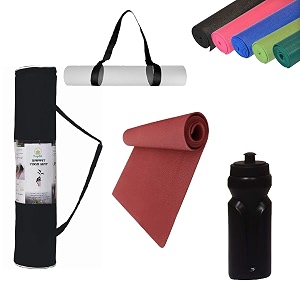 anti-skid eva durable yoga mat with free carry bag strap n sipper 4 in 1 combo for men and women-yoga pilates and gym workout make in india wine 6mm