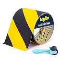 Anti Slip Tape with Roller, 5” x 35Ft, Non Slip Safety Grip Tape for Stair Step Outdoor/Indoor, Waterproof Non Skid Tape for Bathtub, Boat, Pool, Comfortable for Bare Feet, Caution Yellow/Black