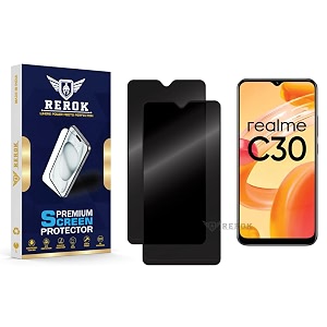 anti-spy privacy tempered glass screen protector compatible with realme c30 pack of 2  edge-to-edge 9h hardness case friendly easy installation kit