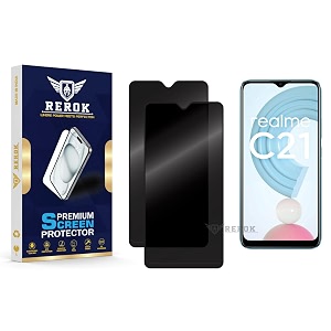 anti-spy privacy tempered glass screen protector compatible with realme c21 pack of 2  edge-to-edge 9h hardness case friendly easy installation kit