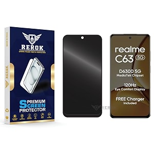 anti-spy privacy tempered glass screen protector compatible with realme c63 5g pack of 1  edge-to-edge 9h hardness case friendly easy installation kit