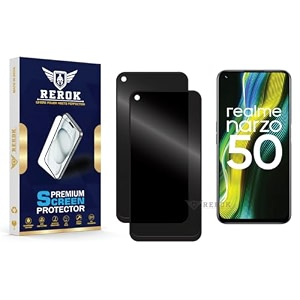 anti-spy privacy tempered glass screen protector compatible with realme narzo 50 pack of 2  edge-to-edge 9h hardness case friendly easy installation kit