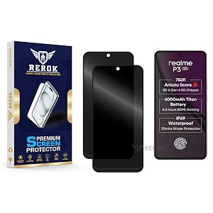 anti-spy privacy tempered glass screen protector compatible with realme p3 5g pack of 2  edge-to-edge 9h hardness case friendly easy installation kit