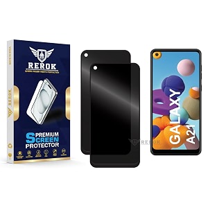 anti-spy privacy tempered glass screen protector compatible with samsung galaxy a21 pack of 2  edge-to-edge 9h hardness case friendly easy installation kit