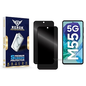 anti-spy privacy tempered glass screen protector compatible with samsung galaxy m55 5g pack of 2  edge-to-edge 9h hardness case friendly easy installation kit