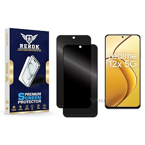 anti-spy privacy tempered glass screen protector compatible with realme 12x 5g pack of 2  edge-to-edge 9h hardness case friendly easy installation kit