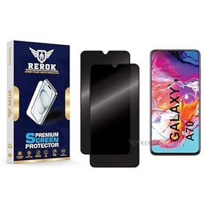 anti-spy privacy tempered glass screen protector compatible with samsung galaxy a70 pack of 2  edge-to-edge 9h hardness case friendly easy installation kit