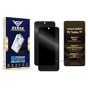 anti-spy privacy tempered glass screen protector compatible with realme narzo 70 turbo 5g pack of 2  edge-to-edge 9h hardness case friendly easy installation kit