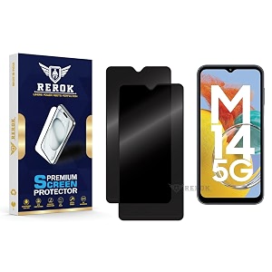 anti-spy privacy tempered glass screen protector compatible with samsung galaxy m14 5g pack of 2  edge-to-edge 9h hardness case friendly easy installation kit