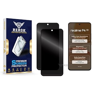 anti-spy privacy tempered glass screen protector compatible with realme p4 pack of 2  edge-to-edge 9h hardness case friendly easy installation kit