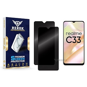anti-spy privacy tempered glass screen protector compatible with realme c332023 pack of 2  edge-to-edge 9h hardness case friendly easy installation kit