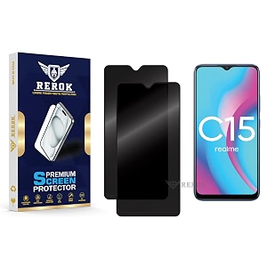 anti-spy privacy tempered glass screen protector compatible with realme c15 pack of 2  edge-to-edge 9h hardness case friendly easy installation kit