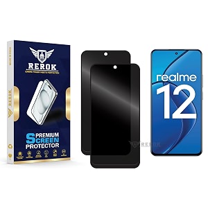 anti-spy privacy tempered glass screen protector compatible with realme 12 5g pack of 2  edge-to-edge 9h hardness case friendly easy installation kit