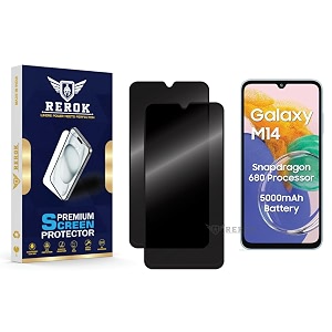 anti-spy privacy tempered glass screen protector compatible with samsung galaxy m14 4g pack of 2  edge-to-edge 9h hardness case friendly easy installation kit