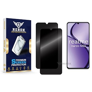 anti-spy privacy tempered glass screen protector compatible with realme narzo n63 pack of 2  edge-to-edge 9h hardness case friendly easy installation kit