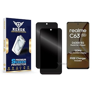anti-spy privacy tempered glass screen protector compatible with realme c63 5g pack of 2  edge-to-edge 9h hardness case friendly easy installation kit