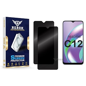 anti-spy privacy tempered glass screen protector compatible with realme c12 pack of 2  edge-to-edge 9h hardness case friendly easy installation kit