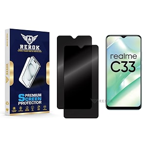 anti-spy privacy tempered glass screen protector compatible with realme c33 pack of 2  edge-to-edge 9h hardness case friendly easy installation kit