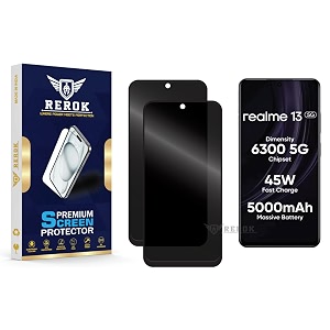 anti-spy privacy tempered glass screen protector compatible with realme 13 5g pack of 2  edge-to-edge 9h hardness case friendly easy installation kit