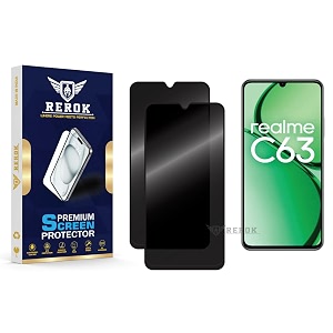 anti-spy privacy tempered glass screen protector compatible with realme c63 pack of 2  edge-to-edge 9h hardness case friendly easy installation kit