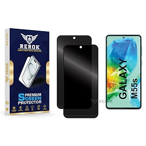 anti-spy privacy tempered glass screen protector compatible with samsung galaxy m55s pack of 2  edge-to-edge 9h hardness case friendly easy installation kit