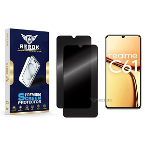 anti-spy privacy tempered glass screen protector compatible with realme c61 pack of 2  edge-to-edge 9h hardness case friendly easy installation kit