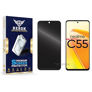 anti-spy privacy tempered glass screen protector compatible with realme c55 pack of 1  edge-to-edge 9h hardness case friendly easy installation kit