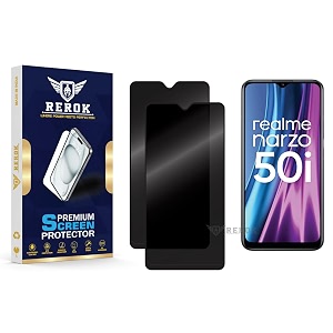 anti-spy privacy tempered glass screen protector compatible with realme narzo 50i pack of 2  edge-to-edge 9h hardness case friendly easy installation kit