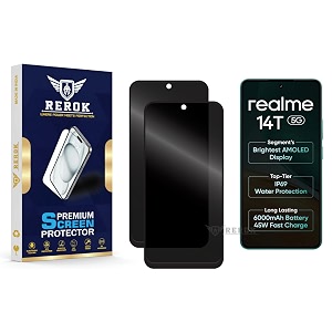 anti-spy privacy tempered glass screen protector compatible with realme 14t 5g pack of 2  edge-to-edge 9h hardness case friendly easy installation kit