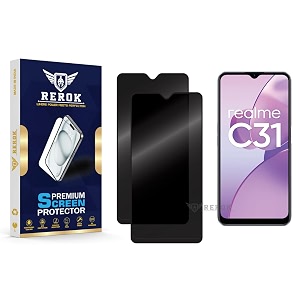 anti-spy privacy tempered glass screen protector compatible with realme c31 pack of 2  edge-to-edge 9h hardness case friendly easy installation kit