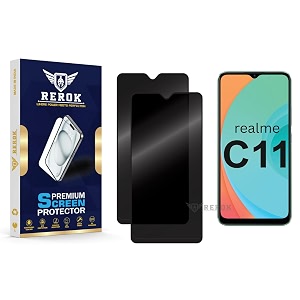 anti-spy privacy tempered glass screen protector compatible with realme c11 pack of 2  edge-to-edge 9h hardness case friendly easy installation kit