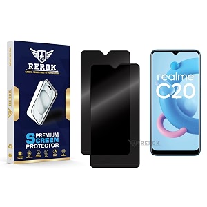 anti-spy privacy tempered glass screen protector compatible with realme c20 pack of 2  edge-to-edge 9h hardness case friendly easy installation kit