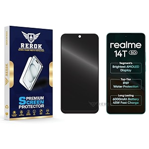 anti-spy privacy tempered glass screen protector compatible with realme 14t 5g pack of 1  edge-to-edge 9h hardness case friendly easy installation kit