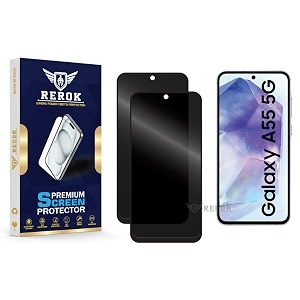 anti-spy privacy tempered glass screen protector compatible with samsung galaxy a55 5g pack of 2  edge-to-edge 9h hardness case friendly easy installation kit
