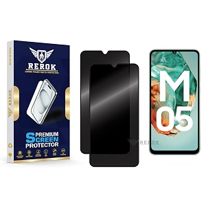 anti-spy privacy tempered glass screen protector compatible with samsung galaxy m05 pack of 2  edge-to-edge 9h hardness case friendly easy installation kit