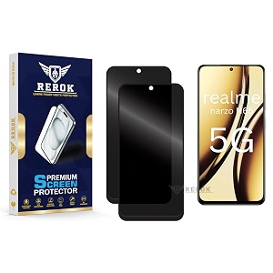 anti-spy privacy tempered glass screen protector compatible with realme narzo n65 5g pack of 2  edge-to-edge 9h hardness case friendly easy installation kit