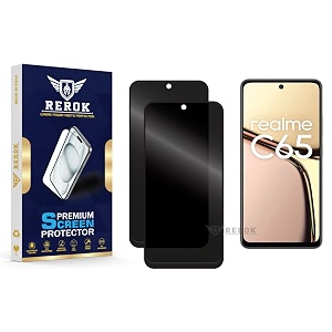 anti-spy privacy tempered glass screen protector compatible with realme c65 pack of 2  edge-to-edge 9h hardness case friendly easy installation kit