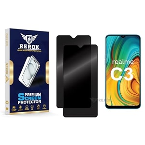 anti-spy privacy tempered glass screen protector compatible with realme c3 pack of 2  edge-to-edge 9h hardness case friendly easy installation kit
