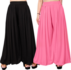 Anti Wrinkle Designer Flared Women Black Pink
